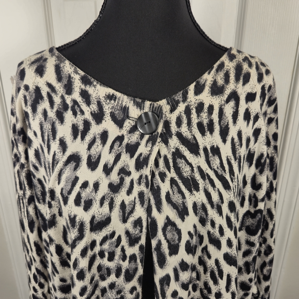 Leopard Print Silk Blend Long Cardigan 1X Luxe Mob Wife Duster Knit Indie Sleaze - Picture 5 of 7